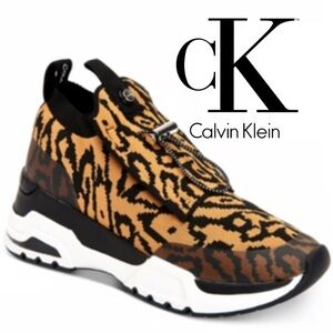 Calvin Klein Black and Brown Leopard Sneakers NWOT